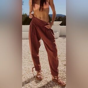 Free People Burgundy Smocked Waist Jogger Pants | Size XS